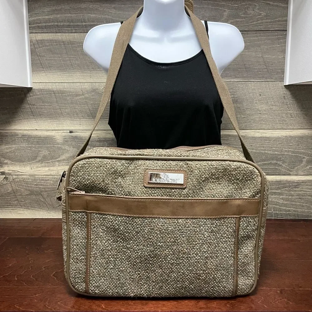 Vintage Jordache Tweed Beige Tan Weekend Carry On Overnight Bag